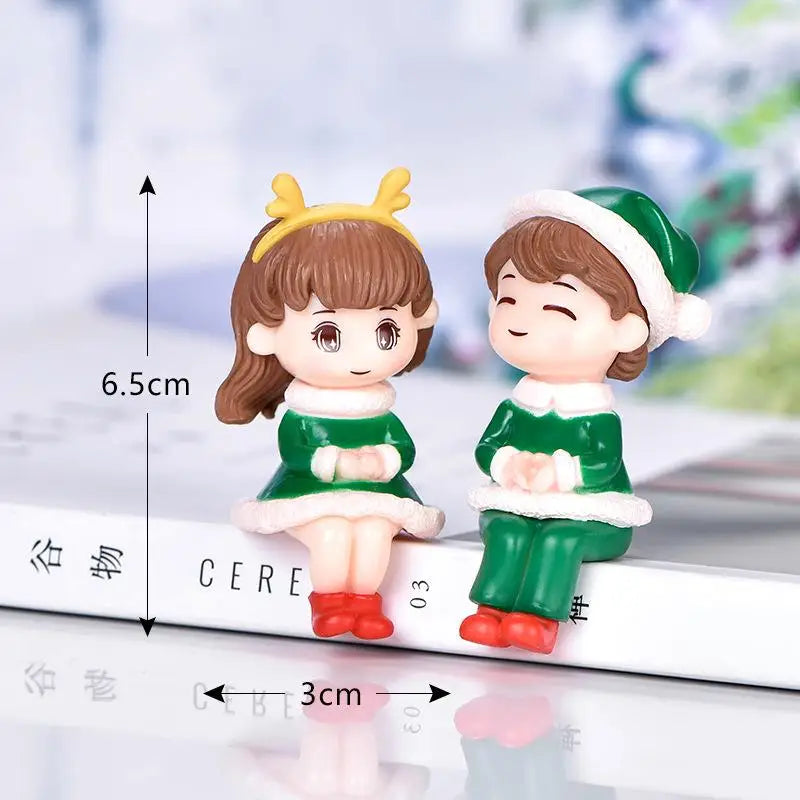 Mini Christmas Couple Figurines Cute DIY Micro Landscape Ornaments Desktop Decoration Accessories Table Decor
