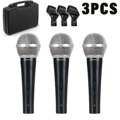 3PCS Sm58switch Wired Microphone With Clips Suitcase Cardioid Dynamic Microphone For Stage Singing Karaoke BBOX REC