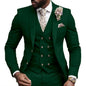 High Quality Green Business Men Suits Slim Fit Male Clothing Elegant Wedding 3 Piece Two Buttons Jacket Vest Pants Party Sets