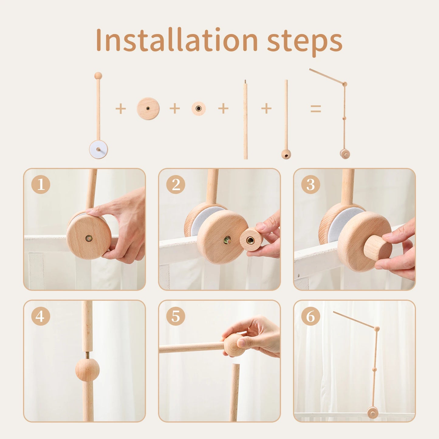 Baby Soft Felt Cartoon Wool Ball Seashell Rattles Hanging Bed Bell Newborn Mobile Crib Wooden Bracket Montessori Education Toys