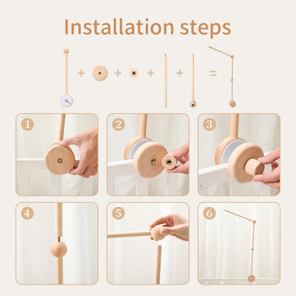 Baby Soft Felt Cartoon Wool Ball Seashell Rattles Hanging Bed Bell Newborn Mobile Crib Wooden Bracket Montessori Education Toys