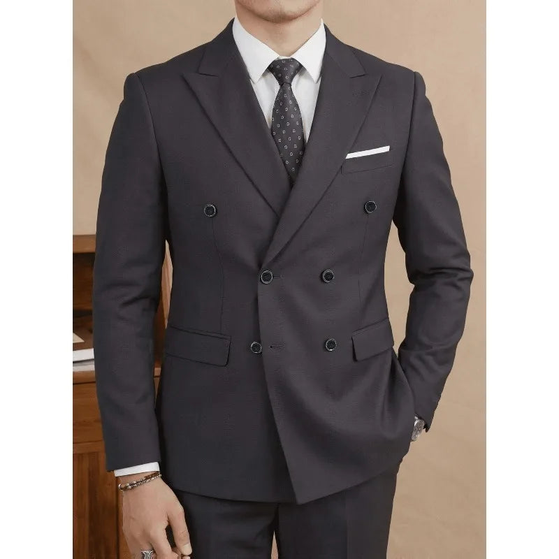 Men'S Slim Fit 2pcs Suit Double Breasted Business Wedding Prom Tuxedo Suits Blazer & Pants Set