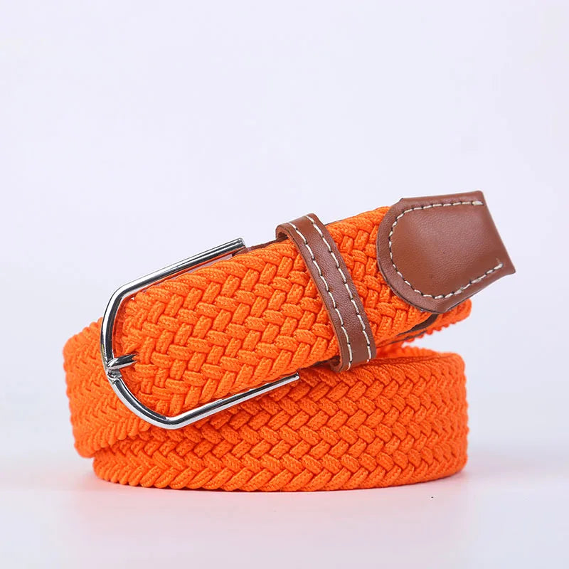 Unisex Elastic Fabric Woven Casual Women Belt Pin Buckle Expandable Braided Stretch Canvas Stylish Leisure Belts for Men