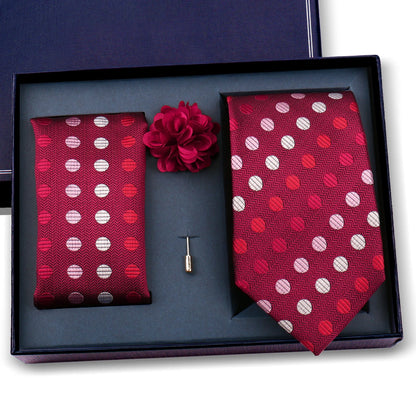 Elegant Ties For Men Classic Paisly Neck Tie Pocket Square Brooch Set With Gift Box Mens Business Wedding Suit Accessories