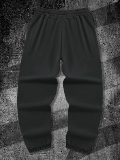 Men's Aesthetic Dark Gothic Letter Art Print Sweatpants Elastic Waist Joggers Cozy Goth Daily Street Fashion Bottoms