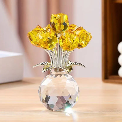 Creative Crystal Rose Sculpture Reflect Colorful Rose Bouquet Ornaments Small Handmade Crystal Rose Bundle Mother's Day