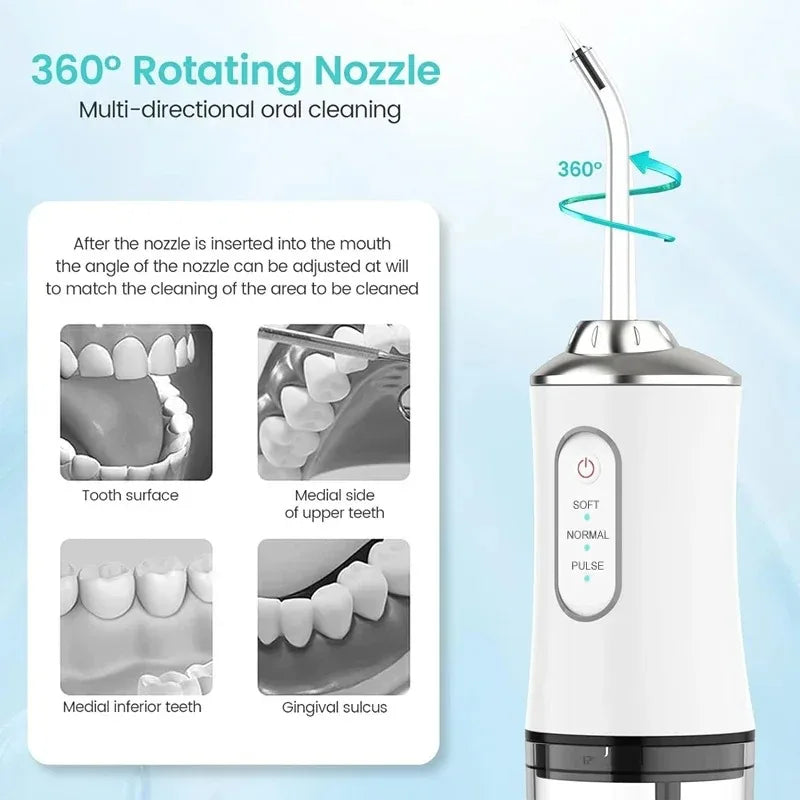 Powerful Battery Portable Electric Individual 230 Ml 3 Modes Toothbrush Combo Teeth Cleaning Oral Irrigator Water Dental Flosser