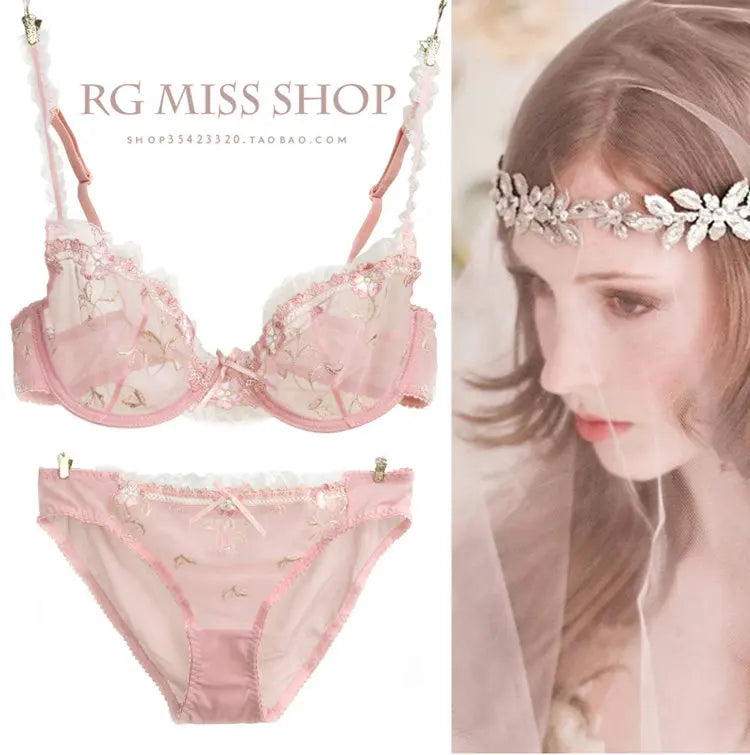 Ultra-thin steel band bra, fashionable plus-size lace lingerie set, transparent comfy bra set, soft material, S-XL all-day wear