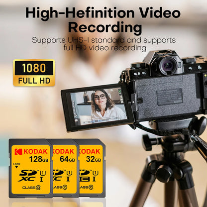 KODAK C10 SD Card C10 High Speed Flash Cards 32GB 64GB 128GB SDXC SDHC Class 10 Memory Card For DSLR Camera