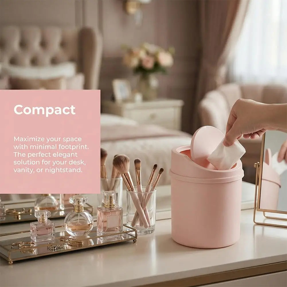 Mini Desktop Trash Can with Press-Top Lid Small Waste Bin for Office Desk & Bedroom Portable Space-Saving Trash Tube