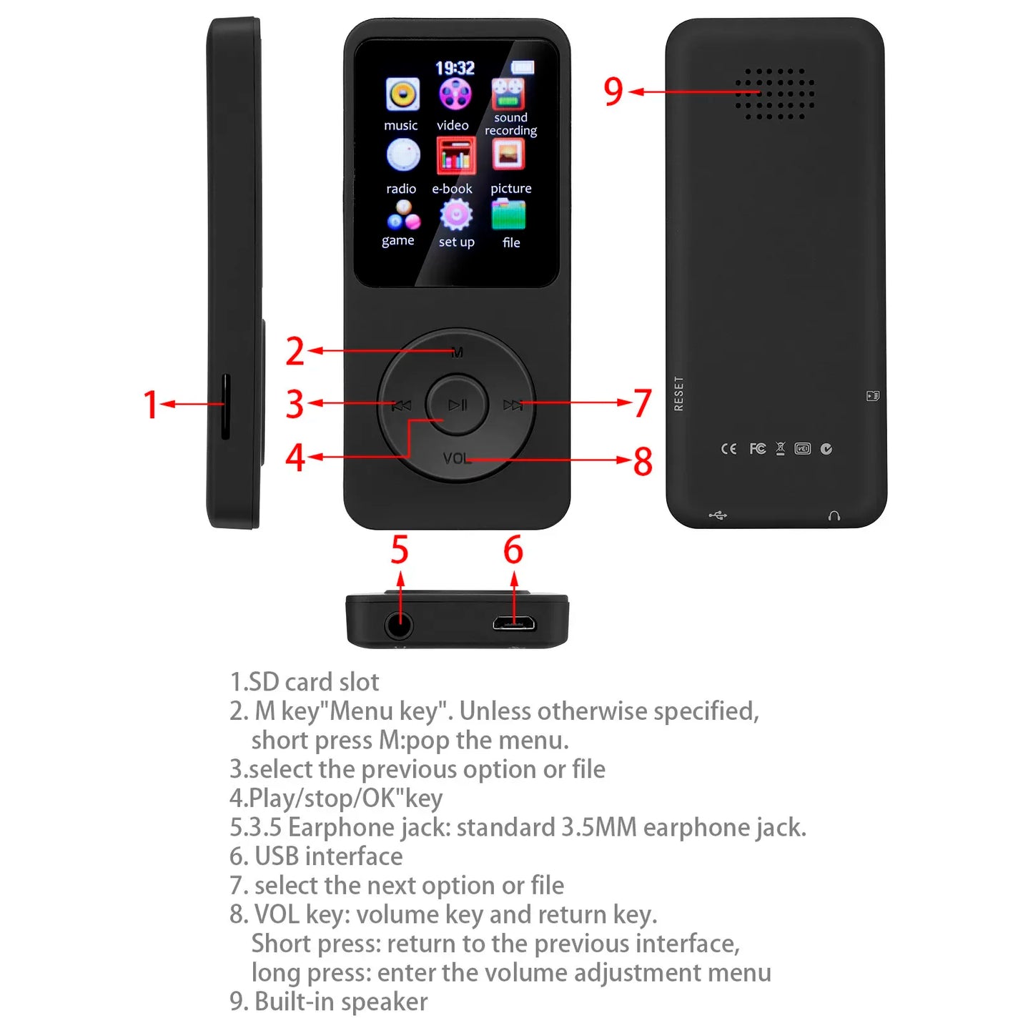 Portable MP3 Player 1.8 Inch Screen Walkmen HIFI Bluetooth Compatible E-Books Recording  Bluetooth Wifi Pplayer FM Radio Player