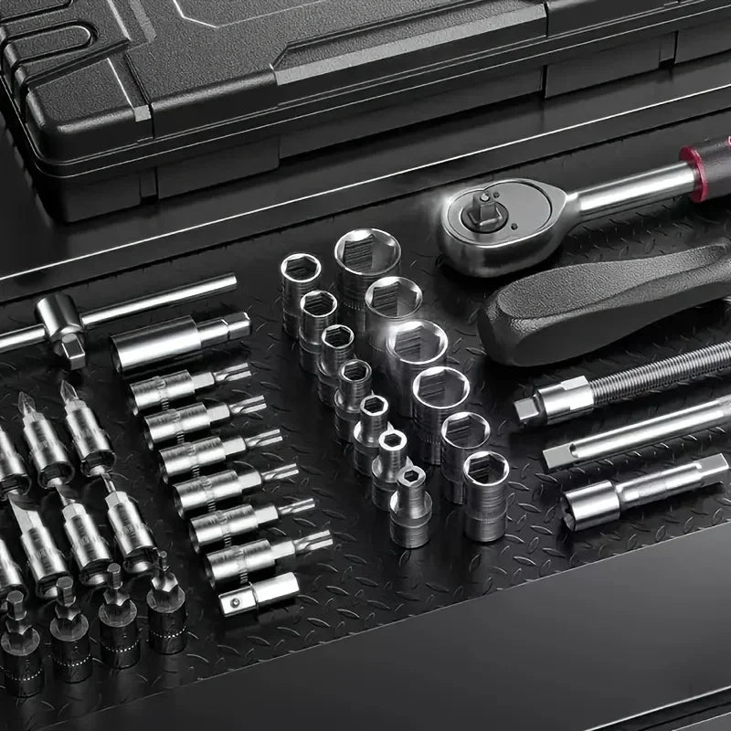 Professional 46pcs Cr-V Steel Socket Set with Ratchet Wrench Storage Bag Durable Sockets Extension Bar for Auto Home Repair