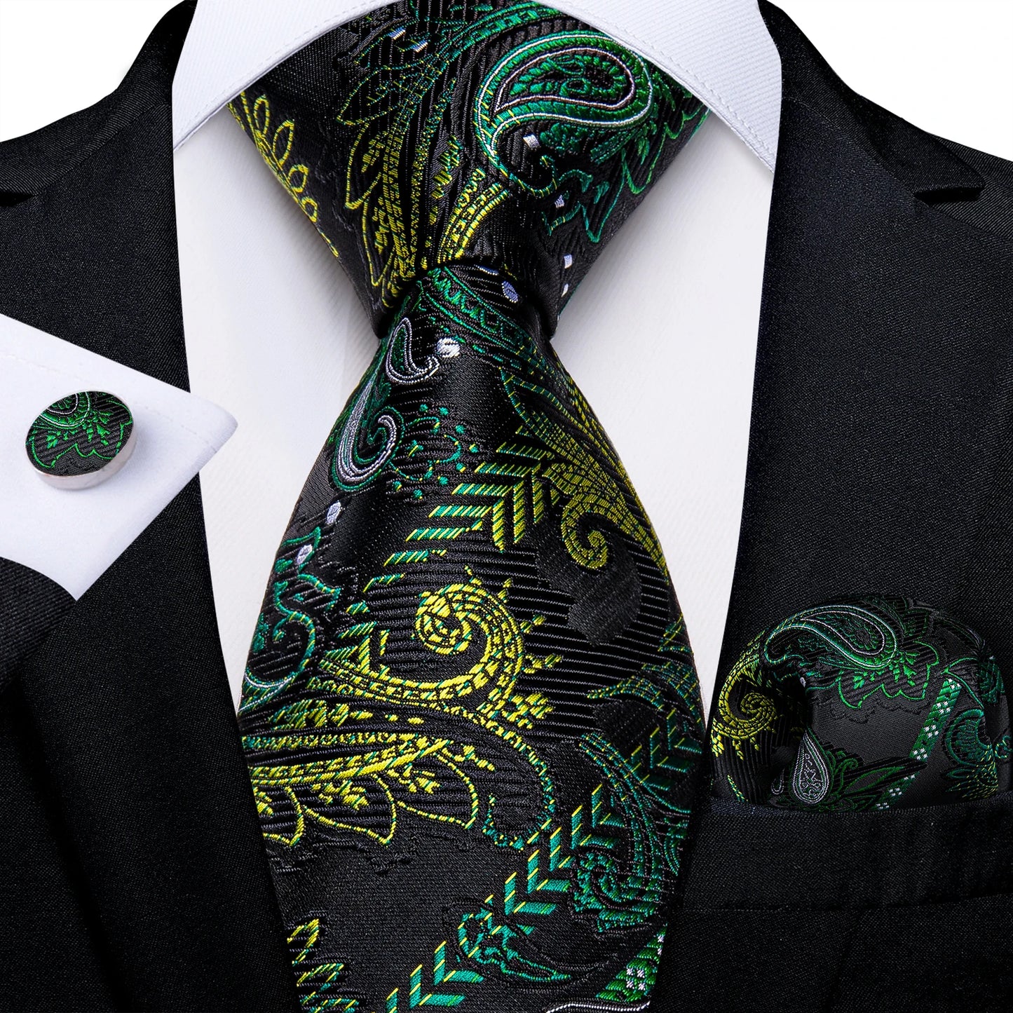 Black And Silver Paisley Floral Men's Ties Gray Blue Pink Wedding Accessories Neck Tie Set Handkerchief Cufflinks Gift For Men