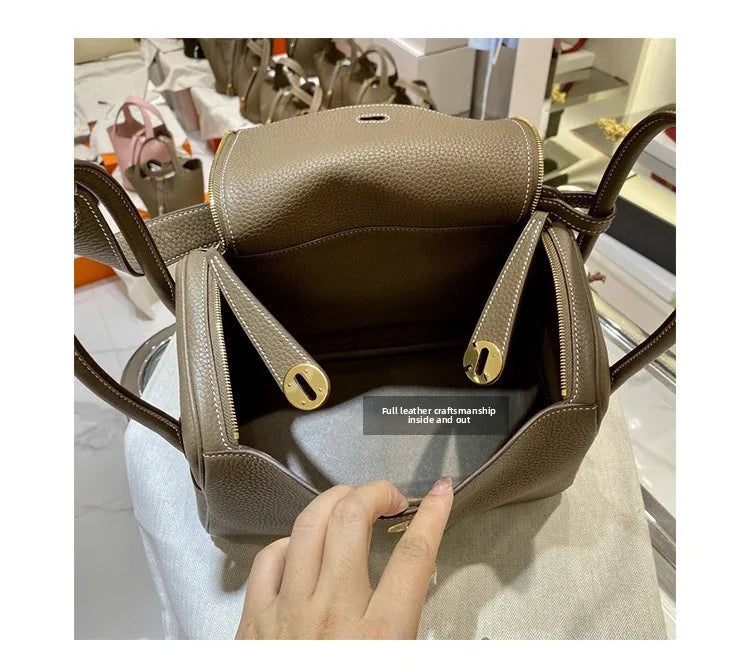 Women's Handbag 2025 New Style Top Layer Cowhide Leather Lundy Mini Doctor Bag Genuine Leather Handbag Single Shoulder Crossb...