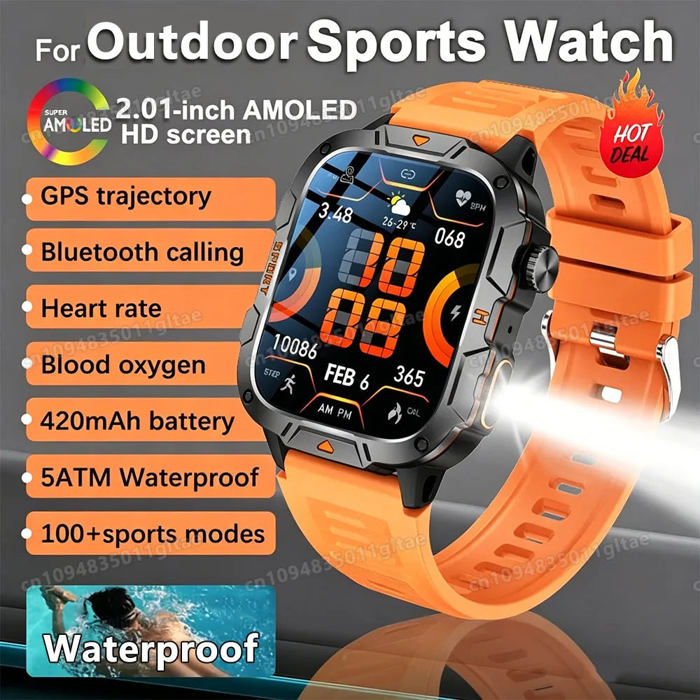 Outdoor Military Smartwatches Bluetooth Call Men 2.01" Blood Oxygen Monitor 5ATM Waterproof GPS Tracking Sports Smart Watch HW12