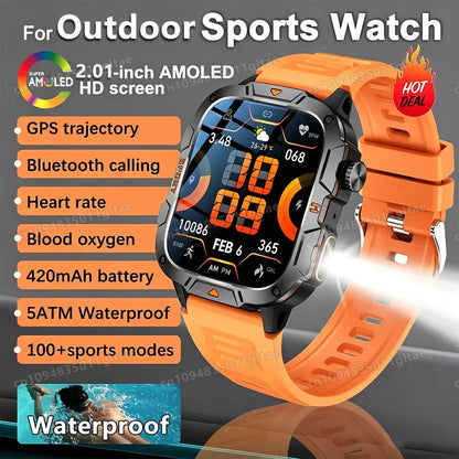 Outdoor Military Smartwatches Bluetooth Call Men 2.01" Blood Oxygen Monitor 5ATM Waterproof GPS Tracking Sports Smart Watch HW12