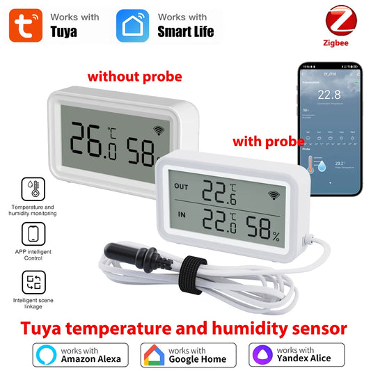 Tuya Zigbee Temperature and Humidity Sensor Thermometer Hygrometer for Smart Home APP Remote Control Support SmartLife