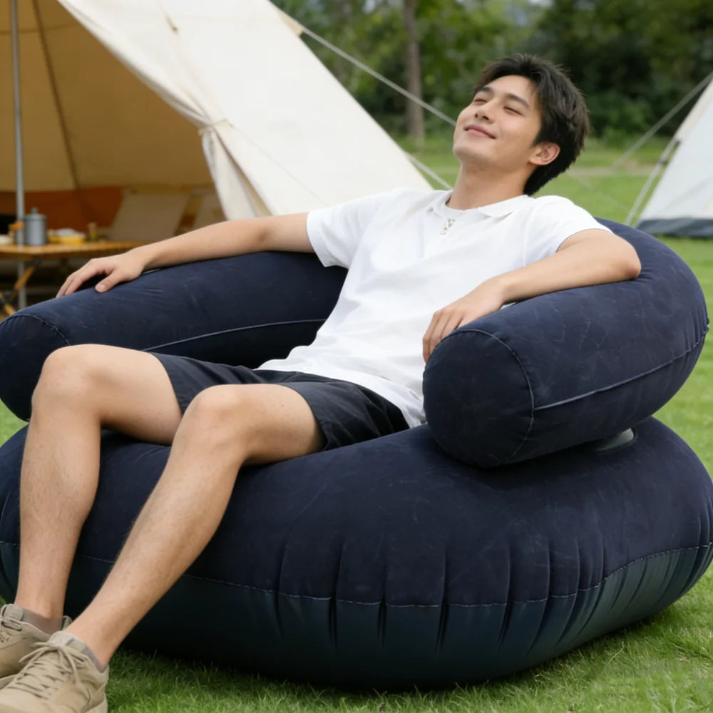 Inflatable Single Person Lazy Sofa U-Shaped Flocking with Armrests And Backrest Portable Outdoor Leisure Bean Bag Chair
