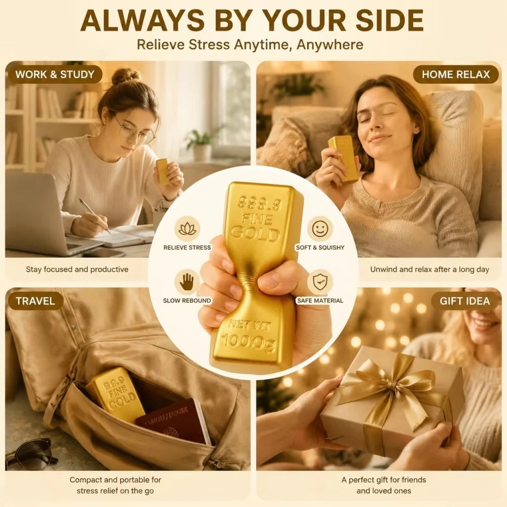Slow Rebound PU Sensory Toy New Soft Gold Brick Squeeze Toys Gold Bars Decompression Toy For Kids