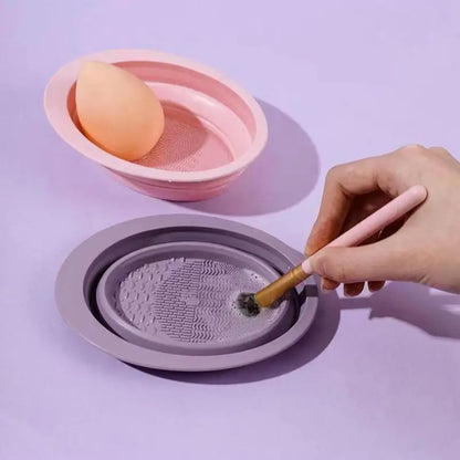 Folding Powder Puff Cleaning Bowl Eyeshadow Brushes Wash Clean Mat Beauty Tools Scrubber Box Soft Silicone Makeup Brush Cleaner