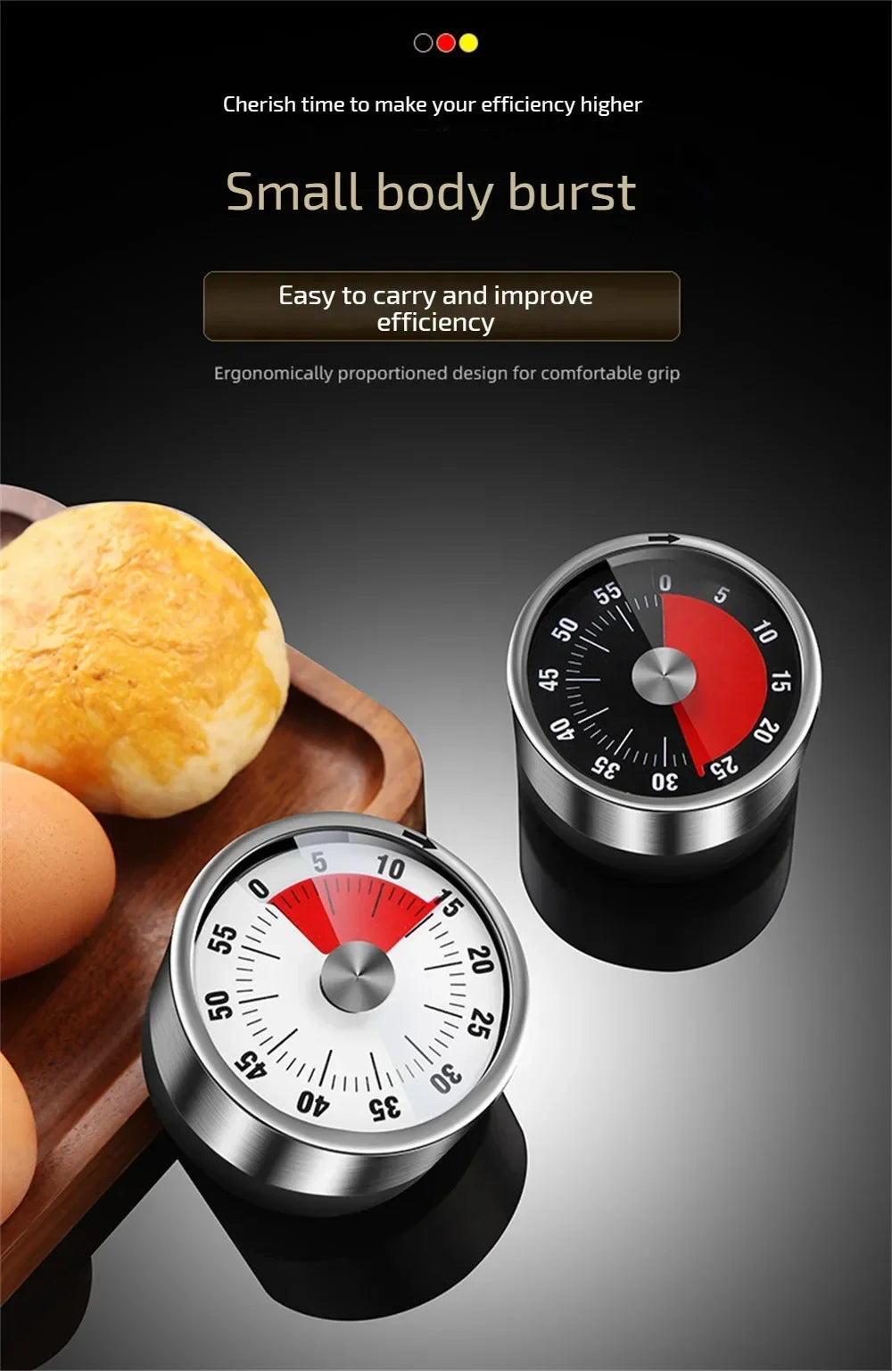 Stainless Steel Timer Kitchen Magnet Mechanical Egg Timer Home Baking Cooking Alarm Clock