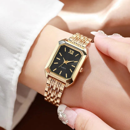 5PCS/Set Elegant Rectangle Women Watches Fashion Roma Dial Ladies Quartz Wristwatch Rhinestone Jewelry Set（Without Box）