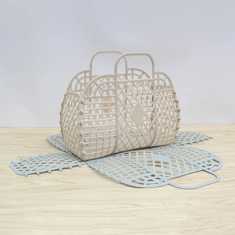 Summer Jelly Bag Portable Vegetable Basket Hollow Jelly Bag Girl Large Capacity Holiday Handbag Jelly Beach Tote Bags Organizer