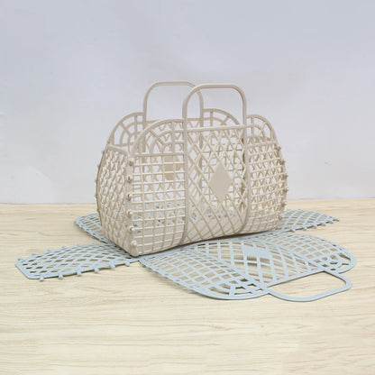 Summer Jelly Bag Portable Vegetable Basket Hollow Jelly Bag Girl Large Capacity Holiday Handbag Jelly Beach Tote Bags Organizer