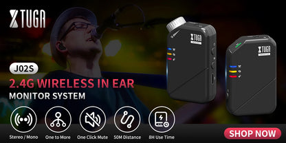 XTUGAJ02s Wireless in Ear Monitor System 2.4G Mini Stereo IEM System Low Latency One Transmitter More Receiver Stage Singer Band