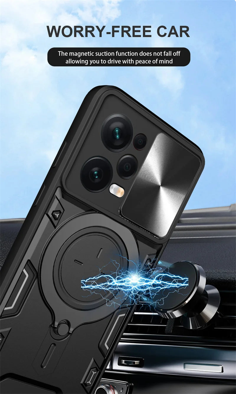 Armor Funda For Xiaomi Redmi Note 12 Pro 5G Case Slide Lens Protect Ring Stand Back Cover For Redmy Note12Pro Plus 12Pro 12S 12C