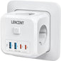 LENCENT EU Plug Power Strip with  3 AC Outlets +3 USB Charging Ports+ 1 Type C 5V 2.4A  Adapter 7-in-1 Plug Socket On/Off Switch