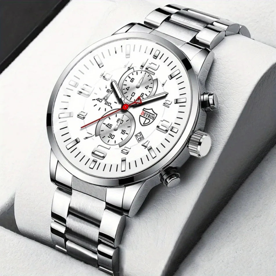 2 PCS/set  Men's Watches Fashion Sports Quartz Alloy Dial Strap Round Dial Quartz Movement Display Date Best Choice for Gift!