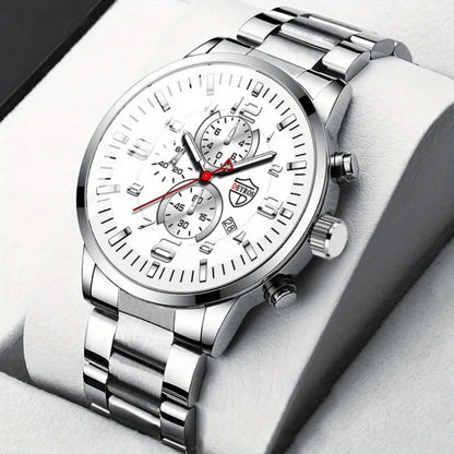 2 PCS/set  Men's Watches Fashion Sports Quartz Alloy Dial Strap Round Dial Quartz Movement Display Date Best Choice for Gift!