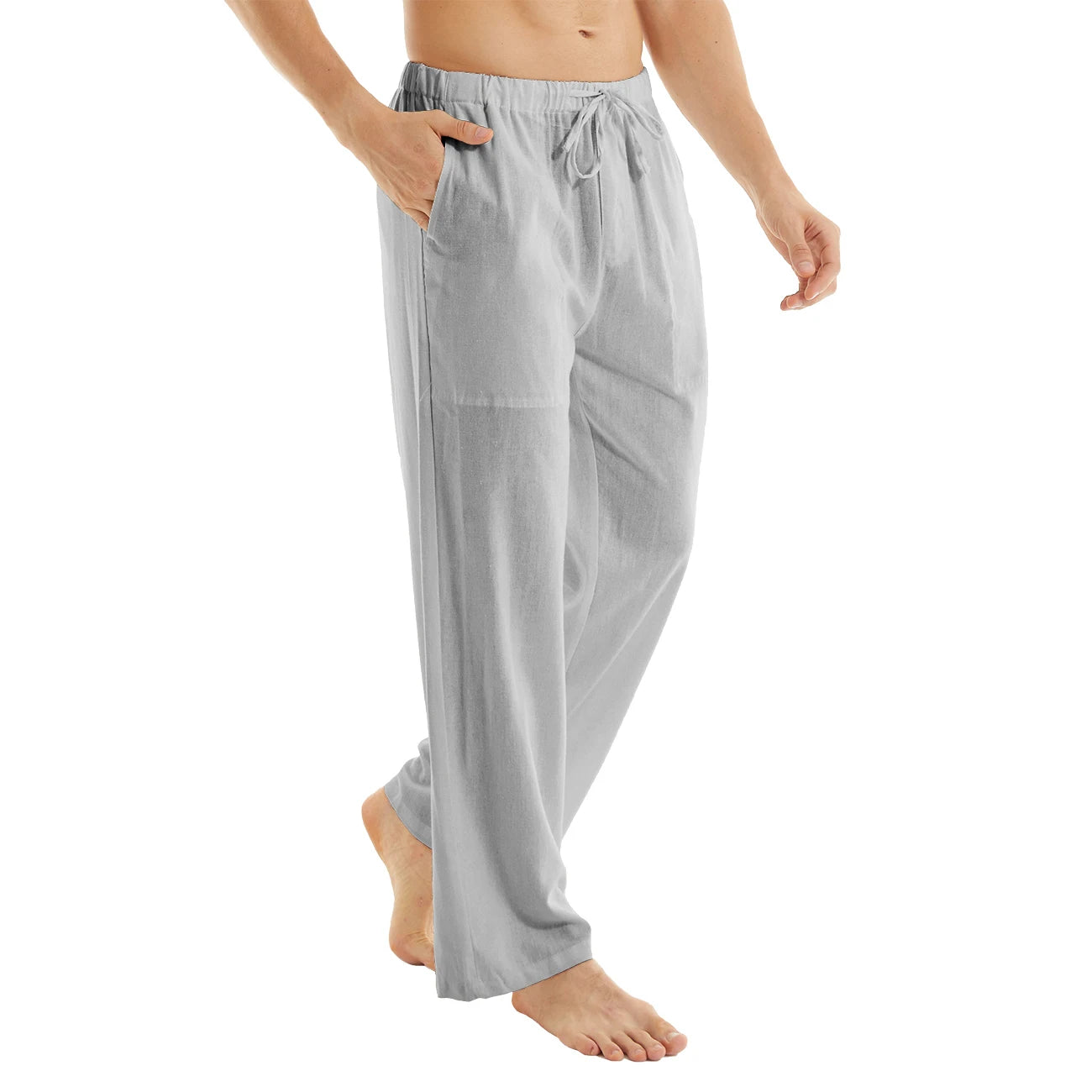 Men's Casual Linen Cotton Yoga Pants Breathable Loose Sweatpants Beach Trousers Lounge Pants Elastic Waist Fitness Pants