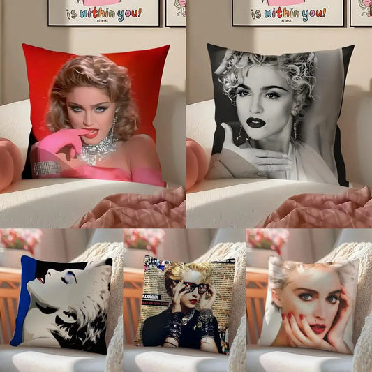 Iconic Pop American Singer M-Madonna Cushion Cover Pillowcase Short Plush Invisible zipper Room Sofa Cushion Cover