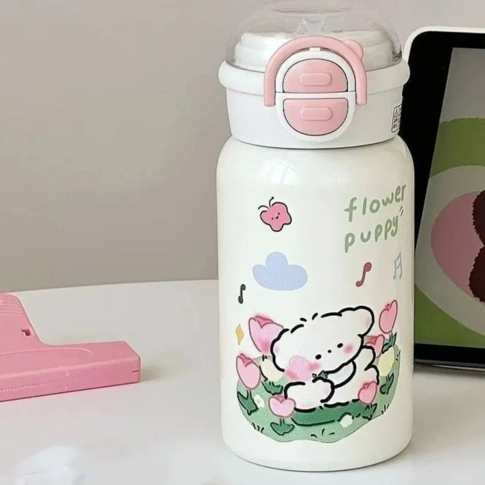 Cute 500ml Double Drinking Water Cup Cartoon Large Capacity Water Bottle with Straw Leak Proof Iced Coffee Cup Gym