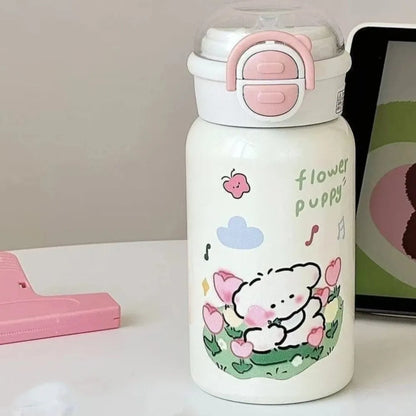 Cute 500ml Double Drinking Water Cup Cartoon Large Capacity Water Bottle with Straw Leak Proof Iced Coffee Cup Gym