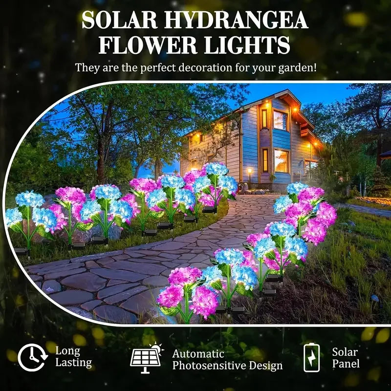 Solar Hydrangea Flower Lights For Outdoor Courtyard Decoration, LED Simulation Flower Lights, Solar Lawn Lights for Garden Decor