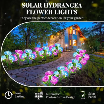 Solar Hydrangea Flower Lights For Outdoor Courtyard Decoration, LED Simulation Flower Lights, Solar Lawn Lights for Garden Decor