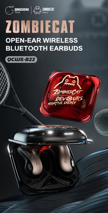 ZOMBIECAT B22 Open Ear Wireless Earbuds Bluetooth 6.0 14mm Driver Sport Headphones LED Light AI Translation for Running Cycling