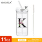 1PCS 24 Letter-Shaped Glass Tumblers with Lid And Straw Coffee Tumbler 300ML Clear Square Drinking Tumbler For Coffee Beer Milk