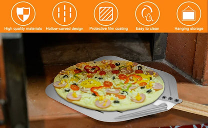 6.5/10/12inch Pizza Shovel Metal Non-Stick Pizza Peel with Wood Handle Cake Lifter Transfer Tray for Homemade Baking Pizza Bread