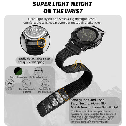 NORTH EDGE 2026 LITECORE Men's Digital Watch Sports Super Light Outdoor Compass Pedometer Waterproof 50M Electronics Wristwatch