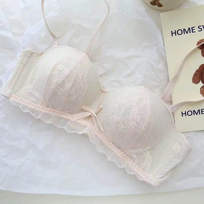 YEMOMO French Style Lace Half Cup Bra Set Wireless Push Up Boost Bust Lift Anti Sagging Elegant Comfortable Lingerie Set Ladies