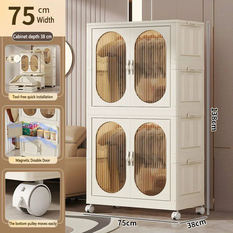 Foldable Baby Closet Plastic Infant Wardrobe Children's Clothing Storage Cabinet for Home Bedroom No Installation Needed