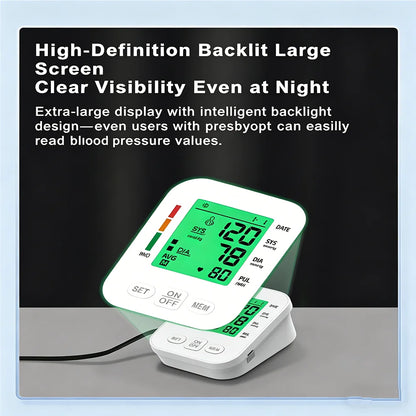 3 Color Backlight Blood Pressure Monitor Upper Arm Pressure Device Automatic BP 36cm Cuff Machine for Medical Home Health Care