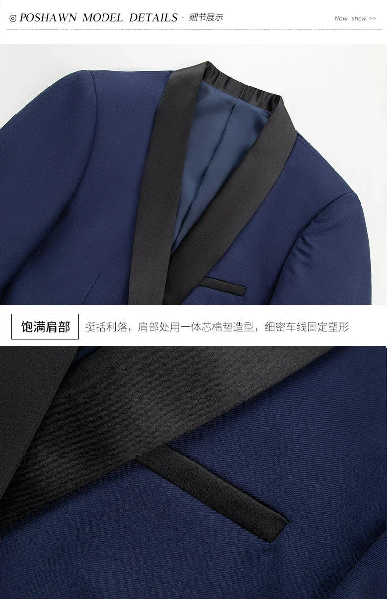 Black White Men Autumn Wedding Party Three Pieces Set Large Size Male Blazer Coat Pants and Vest Fashion Slim Fit Suit