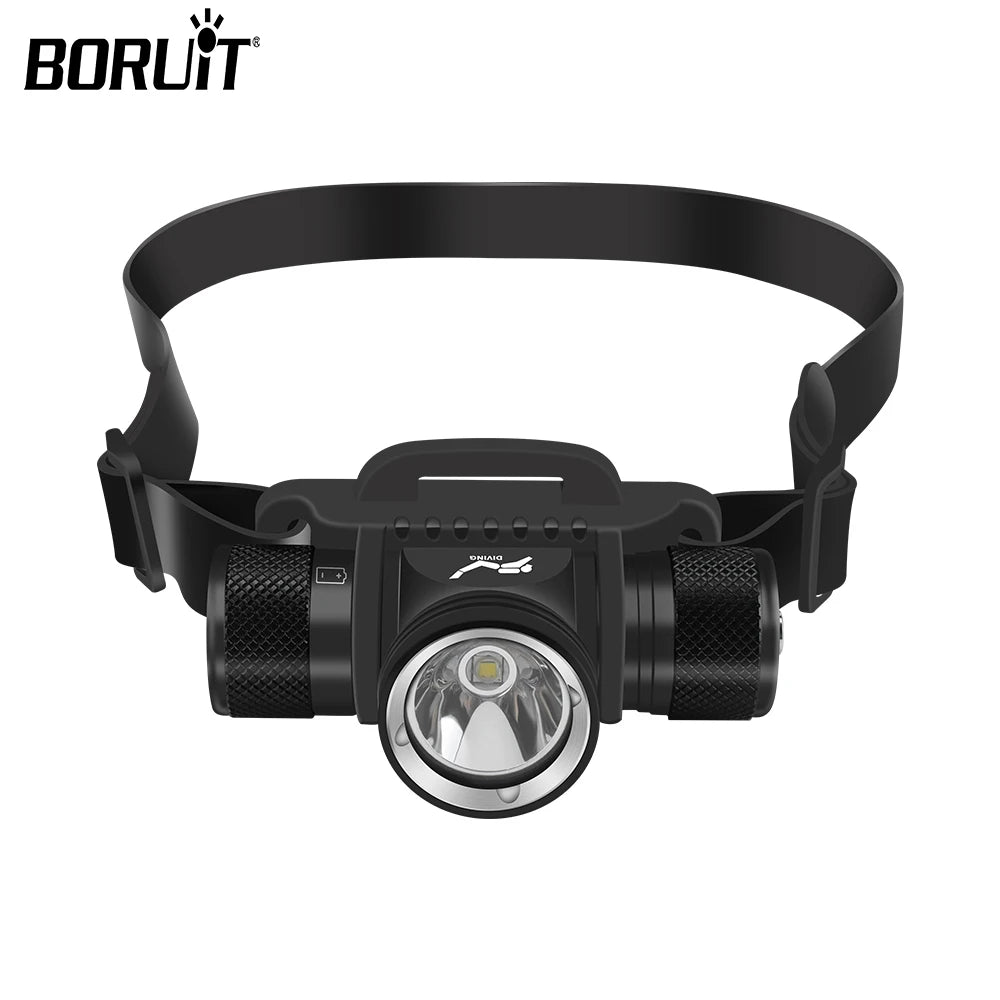 BORUiT HP900 Diving Headlamp 800 Lumen 18650/21700 Battery Torch IPX8 Waterproof Headlight For Fishing Camping Aluminum Alloy