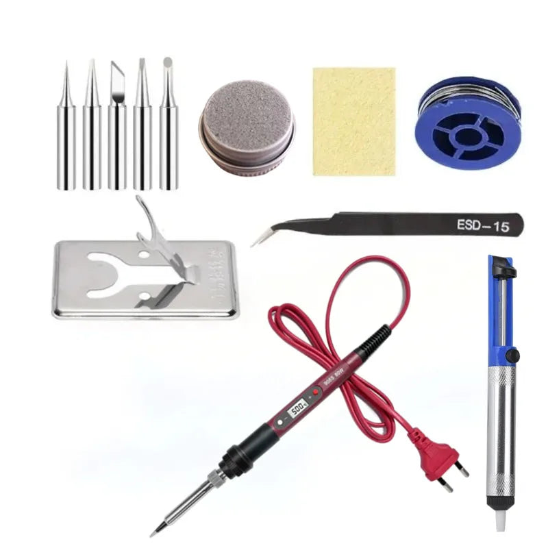 80W Soldering iron kit adjustable temperature LCD solder welding tools Ceramic heater soldering tips Tweezers soldering wire