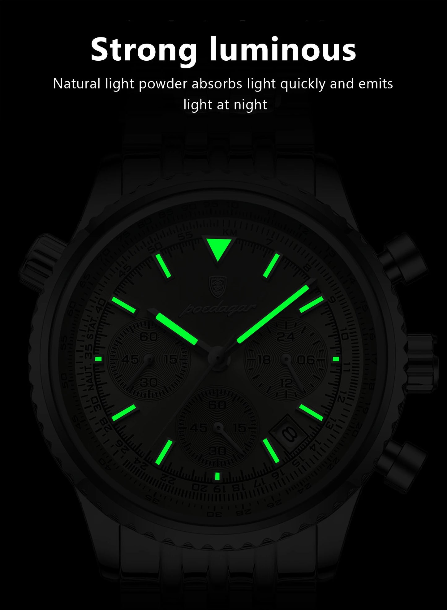 POEDAGAR Luxury Fashion Men Watch Stainless Steel Waterproof Luminous Quartz Male Clock Date Chronograph Military Men's Watches